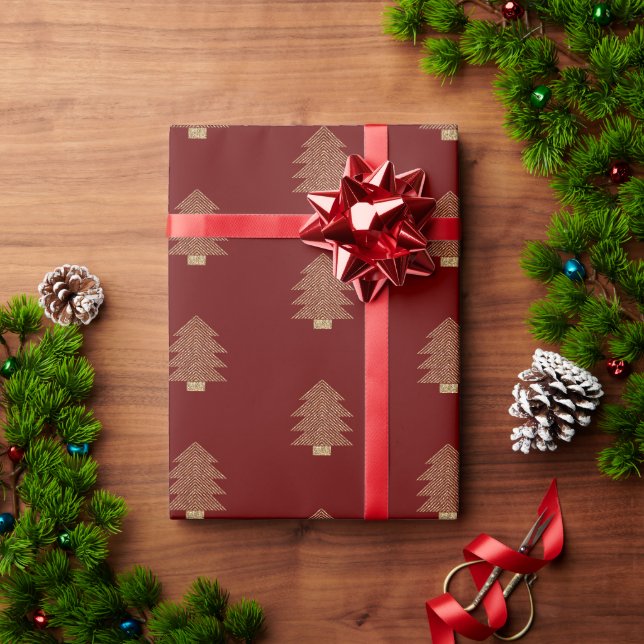 Red Gold Glitzy Glitter Christmas Trees    Wrapping Paper (Holiday Gift)