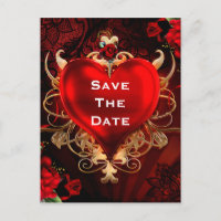 Red & Gold Gothic Love Heart Wedding Save the Date