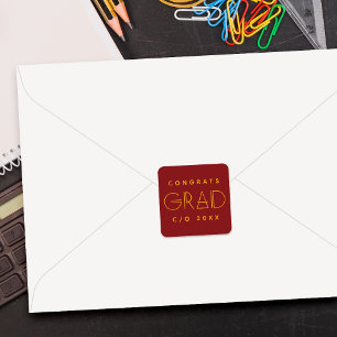 Red Gold Grad Typography Graduation Sticker