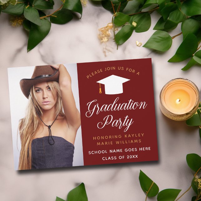 Red Gold Graduate Photo 2023 Graduation Party Invitation (Creator Uploaded)
