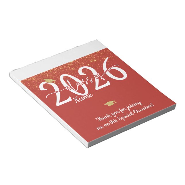 Red Gold Graduation Candy Bar Wraps Party Favor Notepad (Angled)