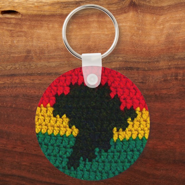Red Gold Green Black Africa Map Crochet Print on Keychain (Front)