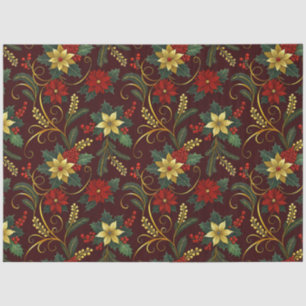Red Gold Green Christmas Florals Decoupage  Tissue Paper