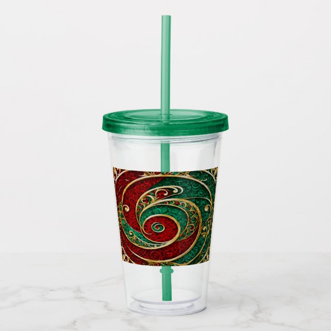 Red Gold Green Christmas Holiday Acrylic Tumbler (Front)