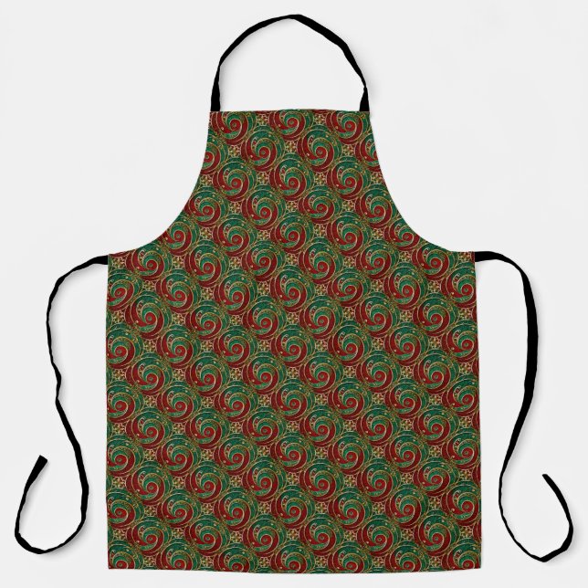 Red Gold Green Christmas Holiday Apron (Front)