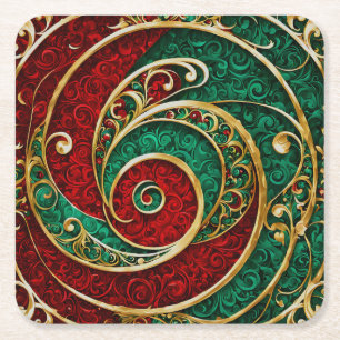 Red Gold Green Christmas Holiday Paper Coaster