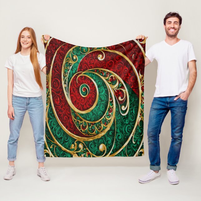 Red Gold Green Holiday Fleece Blanket (In Situ)
