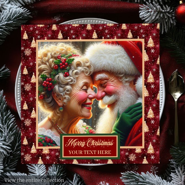 Red Gold Green Holiday Napkins Santa Couple Design (Red Gold Green Holiday Napkins Santa Couple Design)
