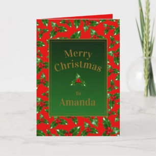 Red Gold Green Holly Berry Pattern – Personalized Card