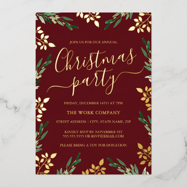 Red Gold Green Leaf Corporate Christmas Party (Front)