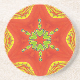 Red Gold Green Mandala Art Print Coaster