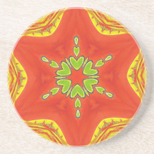 Red Gold Green Mandala Art Print Coaster (Front)
