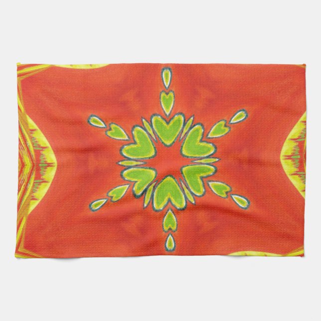 Red Gold Green Mandala Art Print Kitchen Towel (Horizontal)