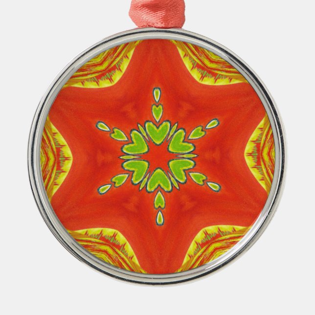 Red Gold Green Mandala Art Print Metal Ornament (Front)
