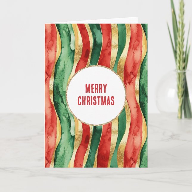 Red Gold Green Stripes Christmas   Card (Front)
