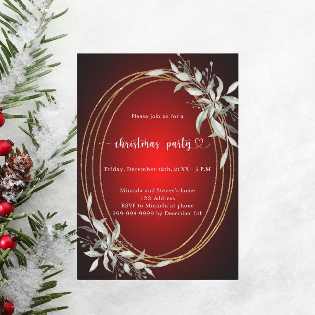 Red gold greenery Christmas Party Invitation (Creator Uploaded)