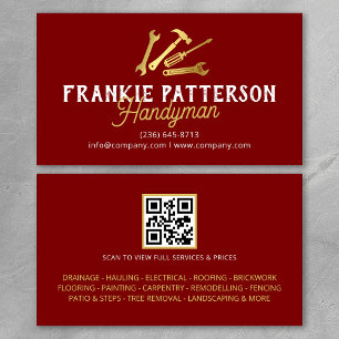 Red Gold Handyman Repair & Maintenance QR Code Business Card