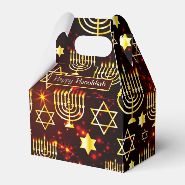 Red & Gold Happy Hanukkah Menorah Gable Favor Box (Front Side)