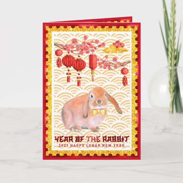 Red Gold Happy Lunar New Year of the Rabbit Photo Card (Front)