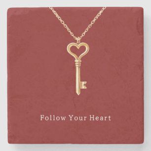 Red Gold Heart Chain Stone Coaster
