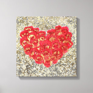 Red & Gold Heart Glam Rustic Love Rustic Valentine Canvas Print