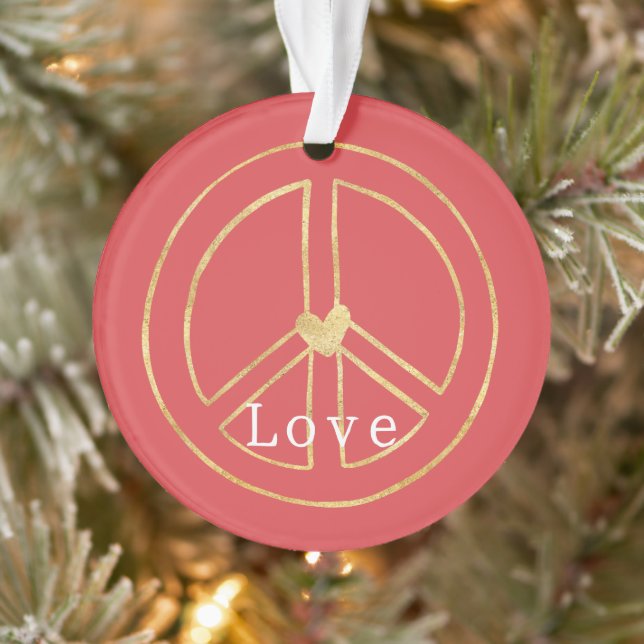 Red Gold Heart Peace Sign Love Christmas (Arbre)
