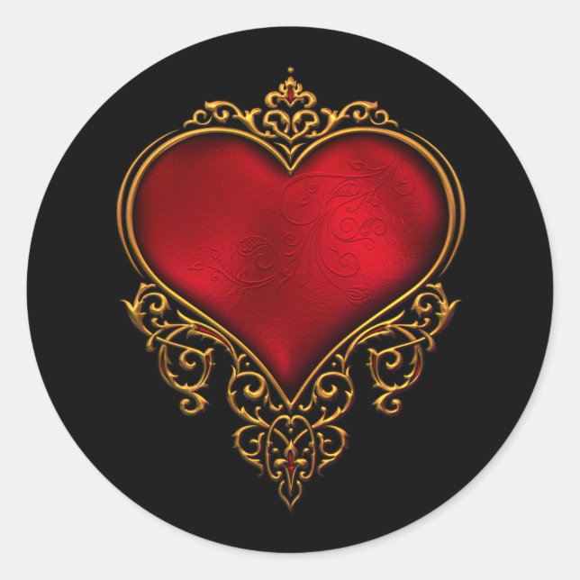 Red Gold Heart Wedt Favoriser Stickers Étiquette (Devant)