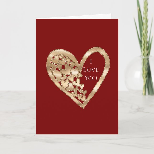 Red Gold Hearts Love Card (Front)