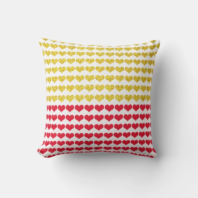 Red Gold Hearts Pattern Ombre 2022 Cute Gift Favou Outdoor Pillow (Front)
