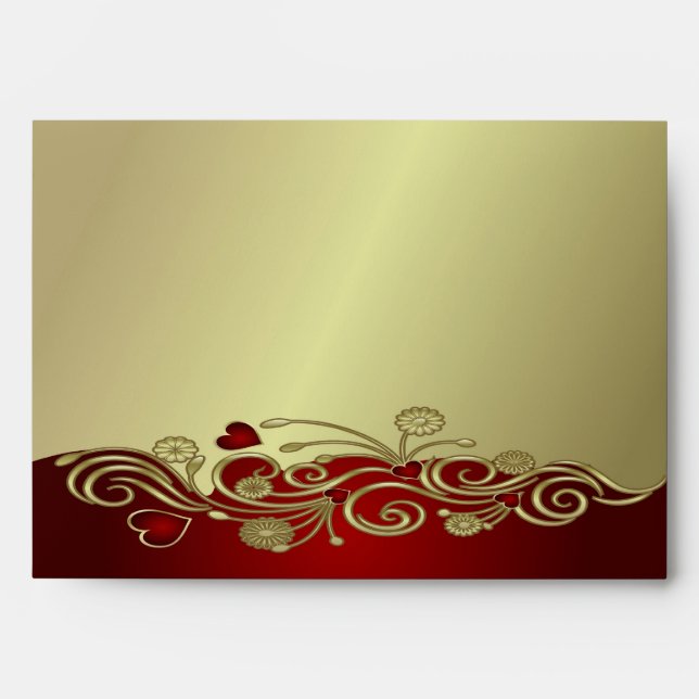 Red & Gold Hearts & Scrolls Envelopes (Front)