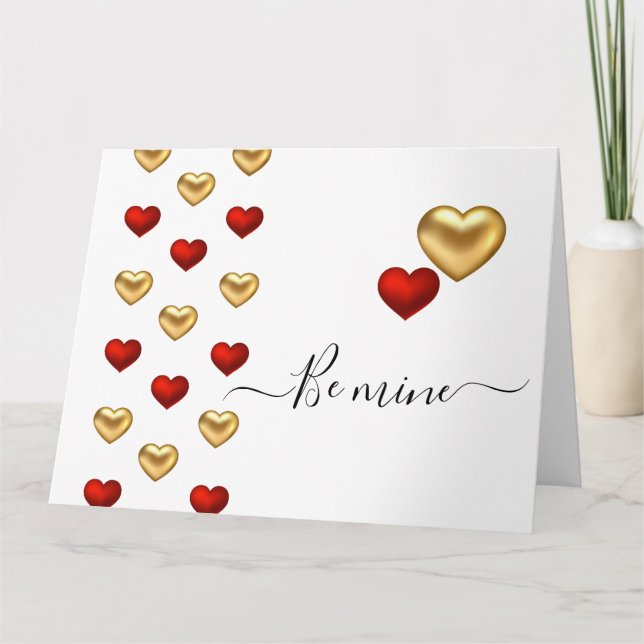 Red & Gold Hearts White Valentine Card (Front)