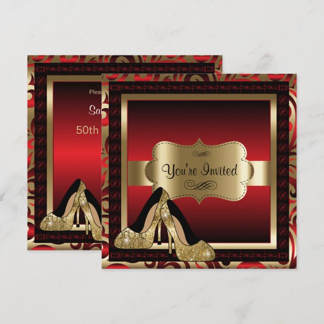 Red & Gold High Heels 00th Birthday Invitation (Front/Back)
