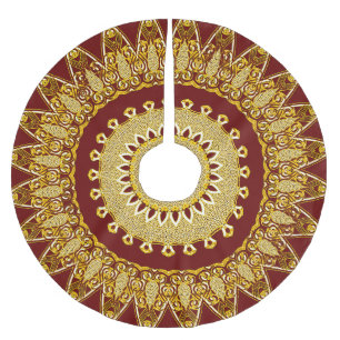 Red Gold Holiday Christmas Brushed Polyester Tree Skirt