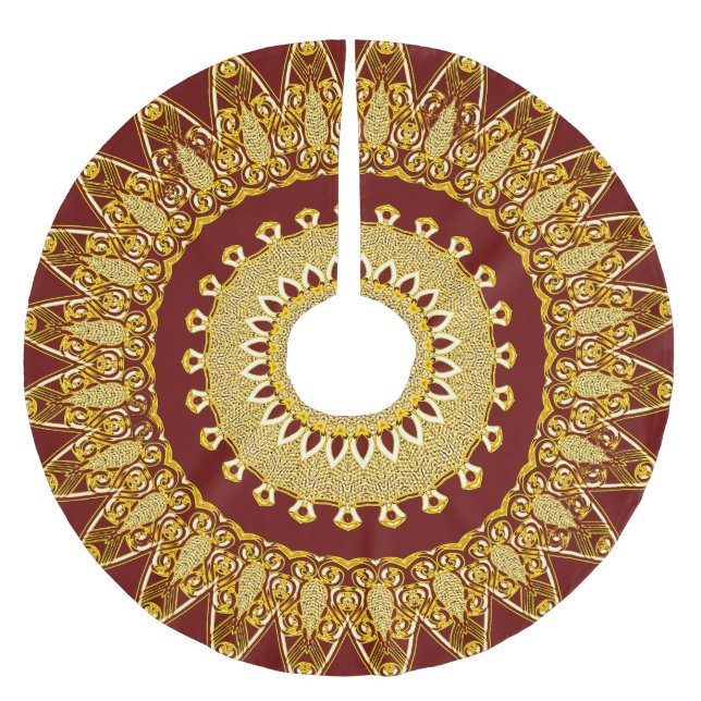 Red Gold  Holiday Christmas Brushed Polyester Tree Skirt (Front)