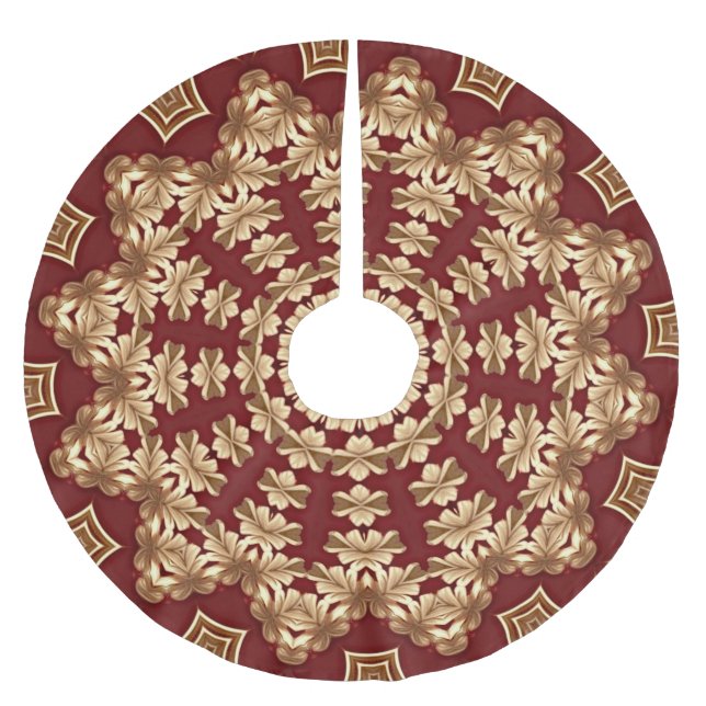 Red Gold Holiday Christmas Skirt Brushed Polyester Tree Skirt (Front)
