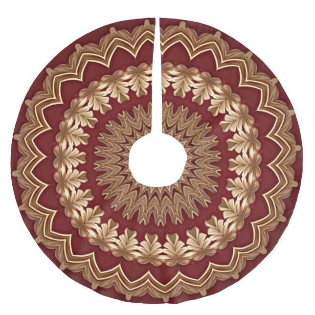Red Gold Holiday Christmas Skirt Brushed Polyester Tree Skirt (Front)