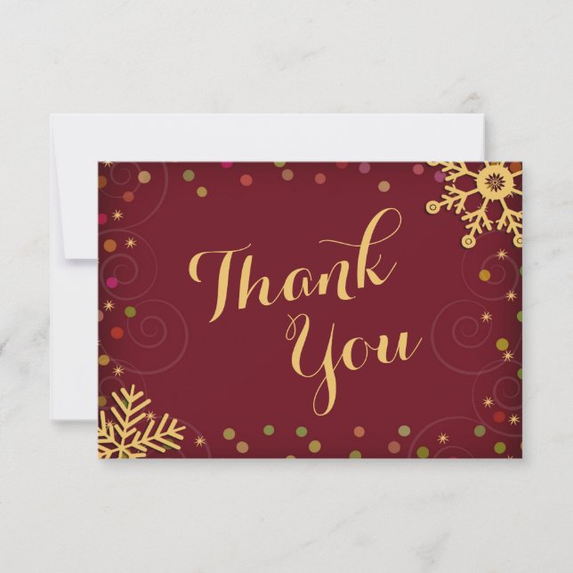 Red Gold Holiday Snowflakes Thank You Card (Front)