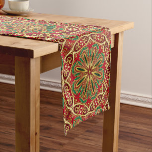 Red Gold Holiday Table Runner