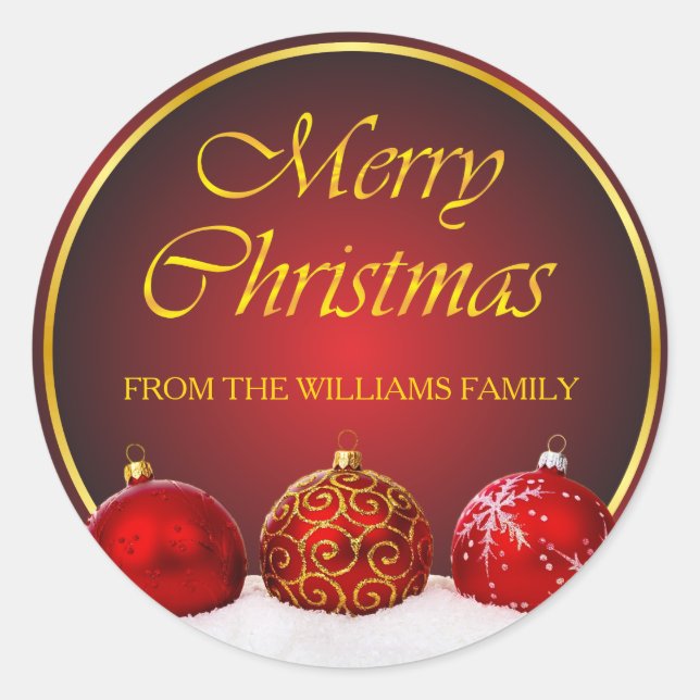 Red & Gold Holly Baubles Christmas Classic Round Sticker (Front)