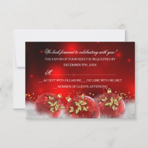 Red Gold Holly Baubles Christmas Party RSVP