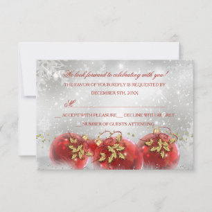 Red & Gold Holly Baubles Christmas Party RSVP