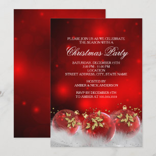 Red Gold Holly Baubles Invitation de la fête de No