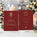 Red & Gold Holly Berry Bouquet Flat Christmas Holiday Card<br><div class="desc">This simple Christmas flat card features elegant and romantic swirly calligraphy lettering with a winter holly berry bouquet and custom text on the back. For more advanced customization of this design,  please click the BLUE DESIGN TOOL BUTTON above!</div>