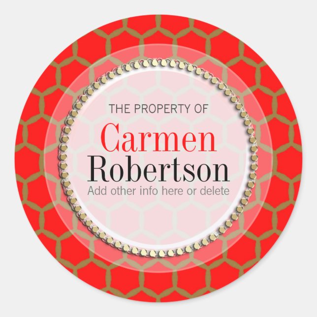 Red Gold Honeycomb Pattern Custom Round Sticker (Front)