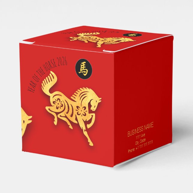 Red Gold Horse Papercut Chinese New Year 2026 CFB Favor Box (Front Side)