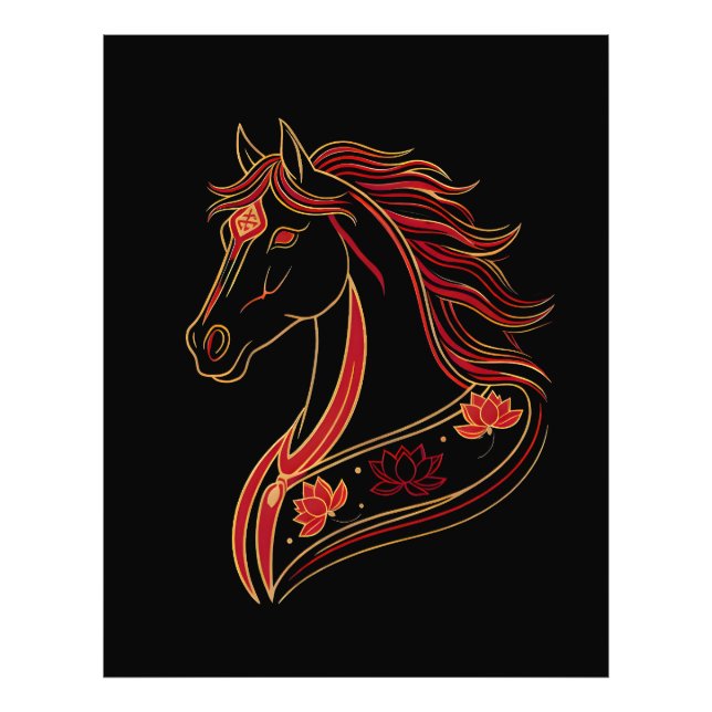 Red & Gold Horse with Lotus, Spiritual Symbolic  Photo Print (Front)