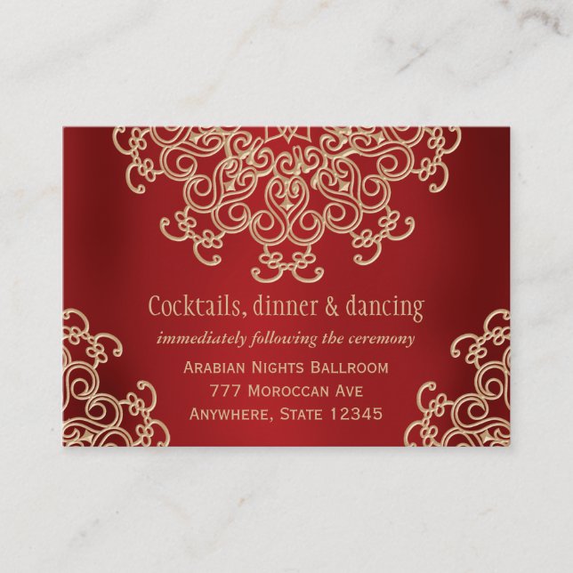 Red Gold Indian Inspired Reception Enclosure Card (Front)