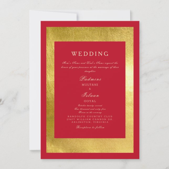 Red & Gold Indian Style Wedding Invitation (Front)
