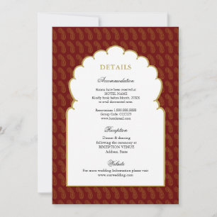 Red & Gold Indian wedding Details  Invitation