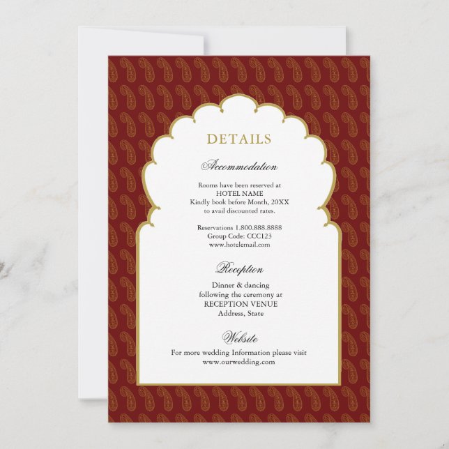 Red & Gold Indian wedding Details  Invitation (Front)